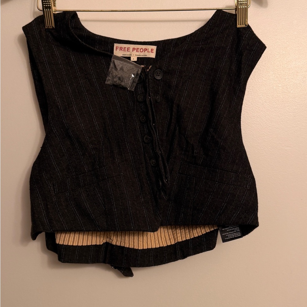 NWTS Free People Black Pinstripe Women's Vest
